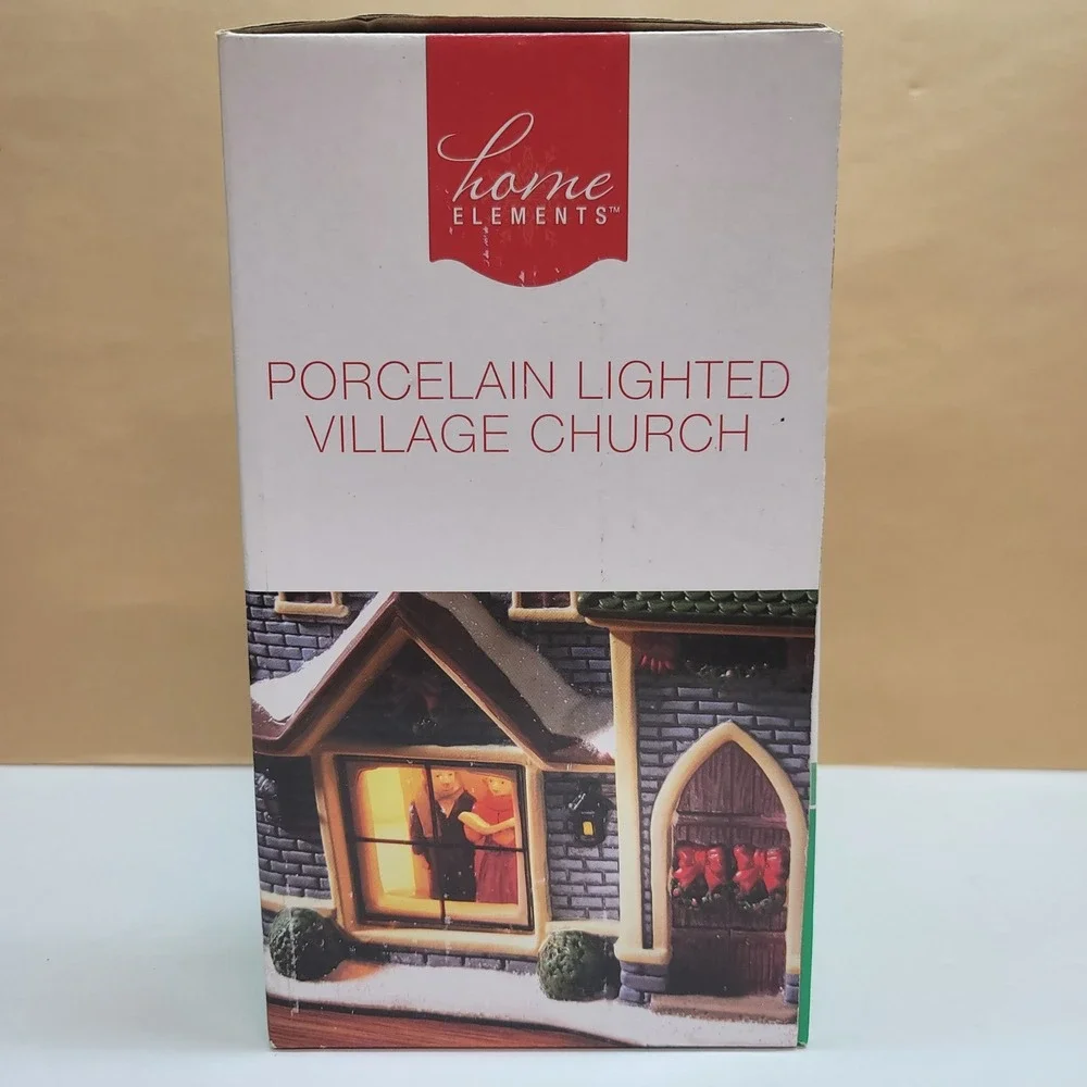 Home Elements Porcelain Lighted Village Church w/Window Scene Christmas Decor